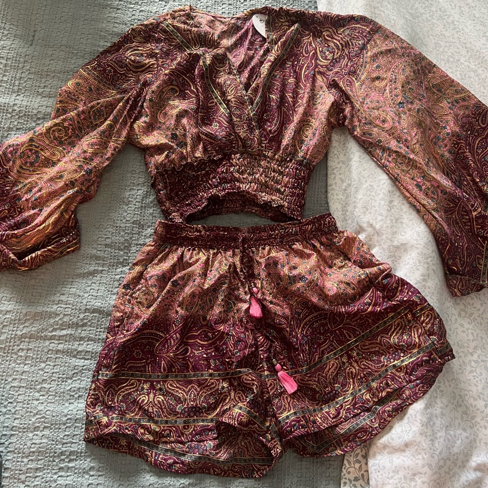 Boho Paisley Two-Piece Set - Burgundy & Gold